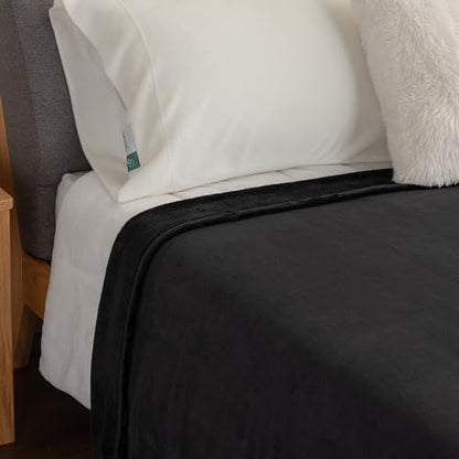 Berkshire Blanket Classic VelvetLoft® Solid Bed Blanket,Twin Size Bed Blanket,Lightweight Soft Fuzzy Plush Blanket for Bed and Couch,Black,60x92 Inches - color: Black, size: Twin/Twin XL