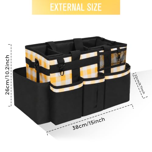 SCAVATA Wearable Cleaning Caddy, Cleaning Caddy Supplies Organizer with Handle & Shoulder Straps for Housekeepers, Under Sink & Car Cleaning Tool Organizers Bag with 4 Foldable Divider (YellowPlaid) - color: YellowPlaid