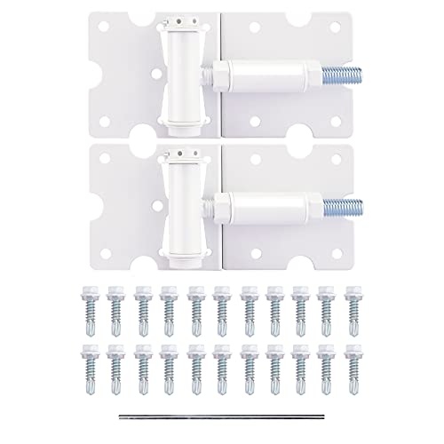 Self-Closing Gate Hinges, Heavy Duty for Vinyl/Wood/Metal Fence, Pack of 2, with Self-Tapping Screws and Adjuster Tool - color: White