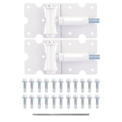 Self-Closing Gate Hinges, Heavy Duty for Vinyl/Wood/Metal Fence, Pack of 2, with Self-Tapping Screws and Adjuster Tool - color: White