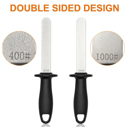 ZENFUN Hoof Knife with Sharpener, Double Edged Hoof Trimming Knife with Wooden Handle & 400/1000 Diamond Grit Rod, 8 Inch Farrier Tool Kit, Stainless Steel Blade Hoof Knife for Horses, Cattle Care