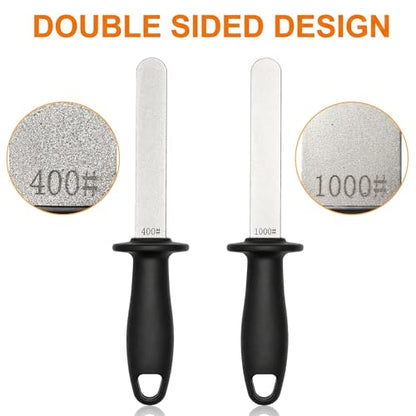 ZENFUN Hoof Knife with Sharpener, Double Edged Hoof Trimming Knife with Wooden Handle & 400/1000 Diamond Grit Rod, 8 Inch Farrier Tool Kit, Stainless Steel Blade Hoof Knife for Horses, Cattle Care