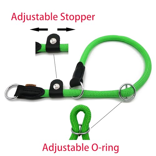 Braided Round Martingale Dog Collar, Training Collar with Slidable Stop Ring and Adjustable Stopper - Ideal for Medium Dogs (M(1/3") - 18" Long, Light Green) - color: Light Green, size: M(1/3") - 18" Long with stopper