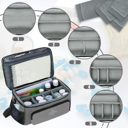 GDNasist Medicine Storage Bag, Medical Bag Pill Bottle Organizer Empty - color: Grey