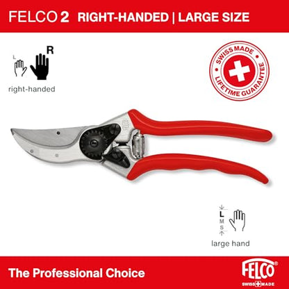 Felco F2 Pruning Shears – 9.25" Swiss-Made Garden Clippers for Professional Pruning | Hand Pruners for Gardening | Garden Tool Cutter with Precision Bypass Blade, Aluminum Body, Replaceable Parts - size: F2 Large Original