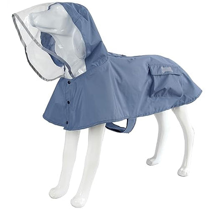 Waterproof Dog Raincoat, Adjustable Reflective Lightweight Pet Rain Clothes with Poncho Hood(Large, Blue&Grey) - color: Blue&Grey, size: Large(22-37lb)