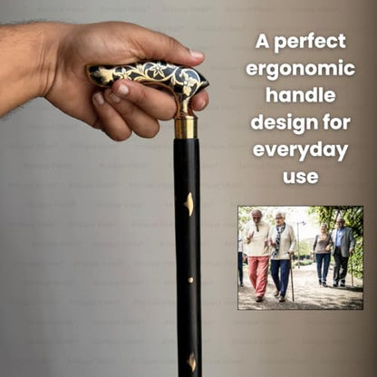 Brass Handle Victorian Telescope Foldable Wooden Walking Stick Cane Ideal Vintage Gift Men Women Father/Mother - style: Black Victorian