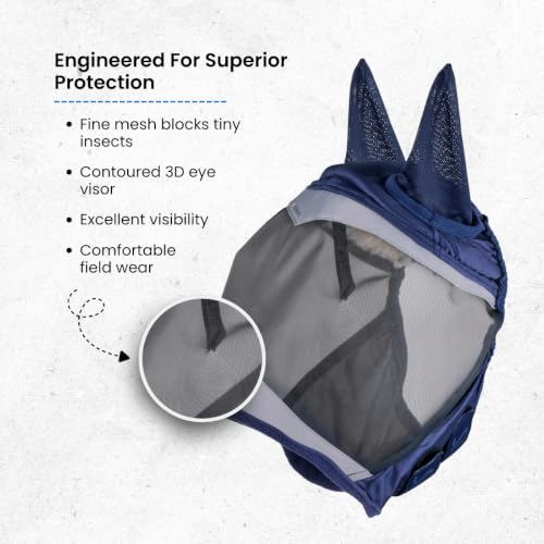 Shires FlyGuard Pro Fine Mesh Fly Mask with UV Protection Navy/Extra Extra Full/Ears - color: Navy, size: Extra Extra Full