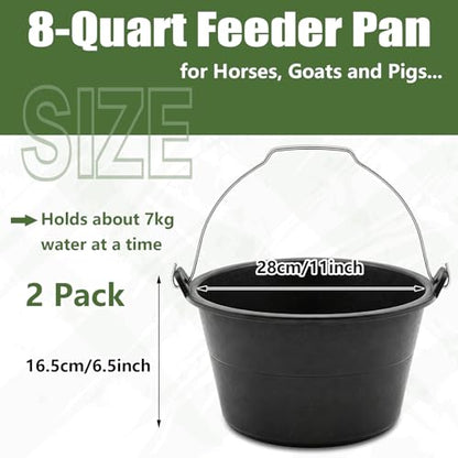 Sadnyy 2 Pcs Rubber Feeder Bucket, Quart Gallon Rubber Horse Feed Bucket with Handle Large Utility Feed Pan Dog Bowl Horse Feeder for Goats Horses Animal Feeding, Inches(11.5 x 6.3 Inches,Plain) - size: 11.5 x 6.3 Inches, style: Plain