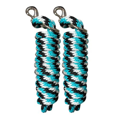 Majestic Ally Polypropylene Lead Rope with Removable Nickel Bolt Snap, 5/8 x 10 ft, for Horses and Livestock, 2 Pack (Turquoise-Black-White) - color: Turquoise-Black-White