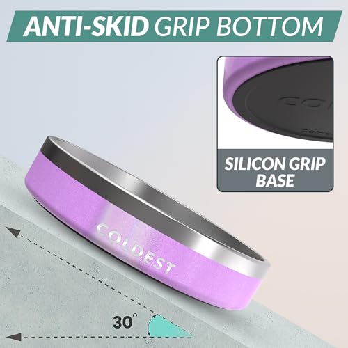 Coldest Dog Bowl - Anti Rust Metal, Non Slip, 3 Layers Insulated Stainless Steel Dog Bowls - Spill Proof & Heavy Duty - Water Bowl for Dogs, Cats, Dish Washer Safe (21 oz,Saturn's Moon Purple Glitter) - color: Saturns Purple Glitter, size: 21 oz