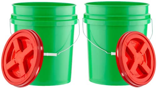 House Naturals 5 Gallon Plastic Food Grade Made in USA Bucket with Screw On Airtight lid (Pack of 2)