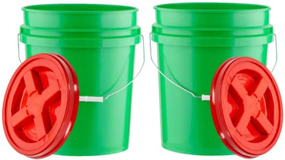 House Naturals 5 Gallon Plastic Food Grade Made in USA Bucket with Screw On Airtight lid (Pack of 2)