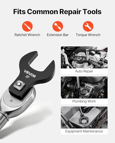 VEVOR Crowfoot Wrench Set, 1/2" Drive, 14-Piece Metric 27 to 50 mm Crows Foot Wrenches, with Storage Tray, Dual Size Markings on Tools and Tray, for Auto Maintenance or Repairs - size: 1/2" 14 PCS Black