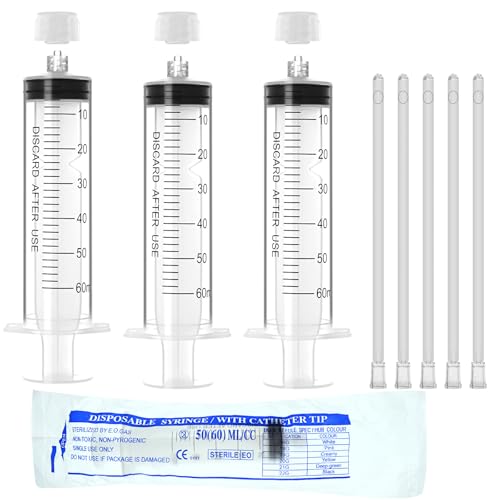 60ml Luer Lock Syringe with Cap and Soft Plastic Tube, Pack of 30 - size: 60ml - 4.0mm Tube