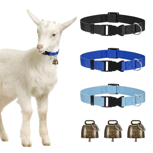 M METERXITY 3-Pack Goat Collars with Bells Polyester Black/Dark Blue/Blue - color: Black, Dark Blue, Blue