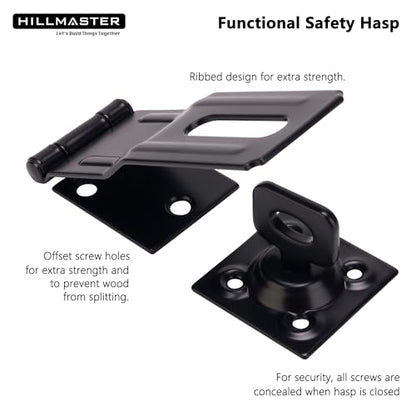 HILLMASTER 2 Pack Swivel Staple Safety Hasps, 4-1/2" Gate Door Hasp Latch with Twist Knob Safety Padlock Clasp Lock for Fence, Gate, Cabinet, Barn Door, Shed, Black - size: 2 Pack