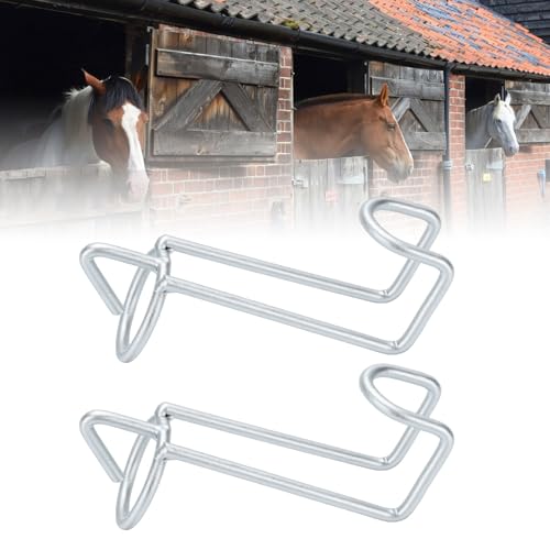 Horse Feed Bucket Hooks, 2 Pack Metal Stall Hanger for Horse Stable Barn Fence, with Weather Proof Coating Easy Install No Tools, for Livestock Water Bucket Tack Supplies