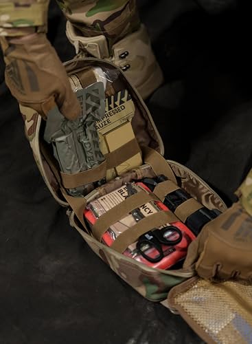 RHINO RESCUE IFAK Trauma Kit Standard with CAT Tourniquet Red | Military-Grade, Massive Bleeding Control, Tactical Molle Pouch, Professional First Aid Kit, HSA/FSA Approved - color: Red