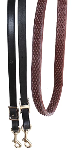 CHALLENGER Horse Western 8' Tan Leather Rubber Grip Contest Barrel Reins Black 805LR11BK - color: Black/Brown