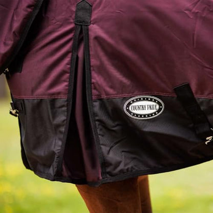 Country Pride Gale Force Midweight Turnout Blanket for Horses, 1680D Waterproof Blanket, 200g Insulation, Adjustable Double Buckle Front, Bias Surcingle, Shoulder Gussets, Tail Cover, Plum/Black (76) - size: 76