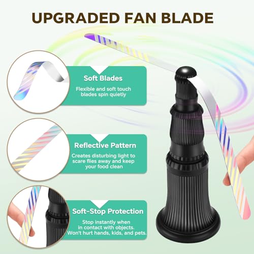 Fly Fans for Tables, Fly Fan Outdoor Indoor Keep Flies Away, Table Top Spinner with Holographic Blades, Flies Deterrent for Picnic, Restaurant, Party, Home, BBQ (4 Pack) (Classic) - style: Classic