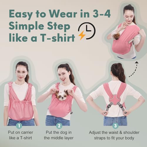 Supet Dog Sling Carrier for Small Pet, Adjustable Hands Free Front Backpack - color: Pink, size: Regular
