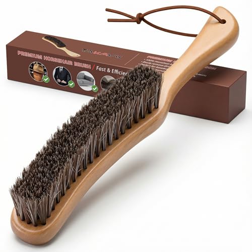 TAKAVU Horsehair Clothes Brush for Suits, Large Beech Wood Handle | Lint Brush for Coats, Cashmere, Wool, Velvet & Suede Upholstery, Hats & Jackets, Natural Bristle Garment Care - color: Beech
