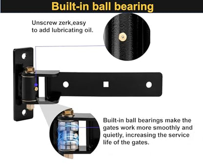 13" Heavy Duty Strap Gate Hinges,900LBS Load Capacity,Thickened Solid Steel | 2Pcs Built-in Ball Bearing T Hinge for Smooth Swing,Bolt or Weld-On Wooden/Metal Gate,Garden Fence Shed Barn Gate(Patent) - size: Large-L