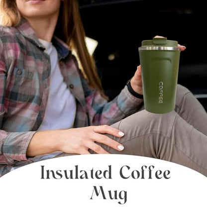 Insulated Travel Coffee Mug, Stainless Steel Coffee Cup with Leakproof Lid - color: 2nd-Green, size: 17 Ounces