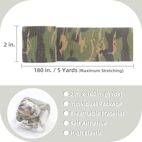 IndigoCase 6 Pack Self Adhesive Bandage Wrap 2 Inch x 5 yd Elastic Tape - color: Camo-mix, size: 2 Inch - 6 Pack