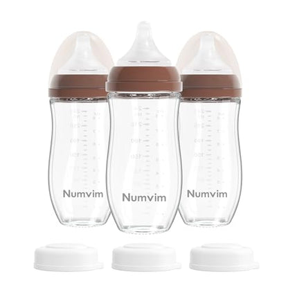 Natural Glass Baby Bottles Gentle & Slow Flow, Newborn Breastfeeding Bottle with Anti Colic Nipple for 0 Months Babies, 3 Packs (Brown (8 Ounce), 1 Count (Pack of 3)) - color: Brown (8 Ounce)