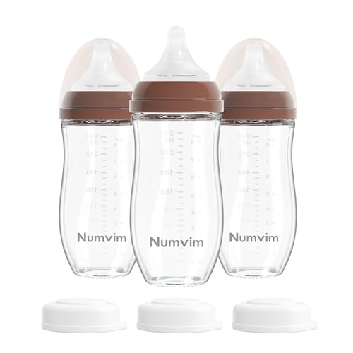 Natural Glass Baby Bottles Gentle & Slow Flow, Newborn Breastfeeding Bottle with Anti Colic Nipple for 0 Months Babies, 3 Packs (Brown (8 Ounce), 1 Count (Pack of 3)) - color: Brown (8 Ounce)