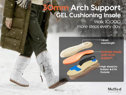 100% Sheepskin Lined Fur Boots Women: Removable Arch Support Insole - color: Arch-knee High-white, size: 7