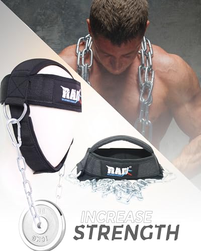 RAD Neck Trainer Adjustable Steel Chain Strength Weight Lifting Harness for Training Head Strenghtener Exerciser Neck Workout Strap Black Belt for Exercise