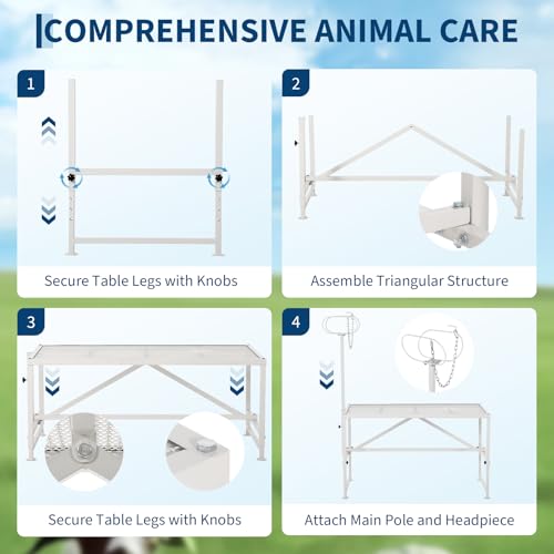 Goat Milking Stand, Metal Livestock Platform - Heavy Duty 47"X23" Metal Livestock Shearing Stand with Adjustable Height (21" to 33") & Headpiece/Nose Loop, White - color: White