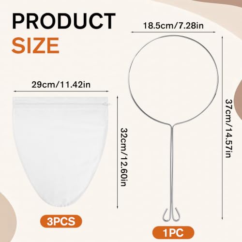 3 PCS Reusable Ultra Fine Mesh Strainer Bags with Stainless Steel Handle