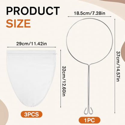 3 PCS Reusable Ultra Fine Mesh Strainer Bags with Stainless Steel Handle