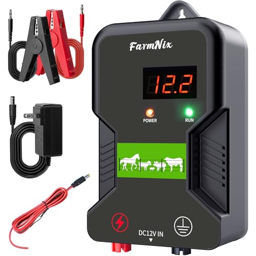 12KV Electric Fence Charger with LED Indicator, 2 Joules Pulse Energy, 10 Miles Range, Prevents Wild Animals Intrusion for Livestock Poultry, Farm Animals, Pets, Ranches, Gardens - color: Grey