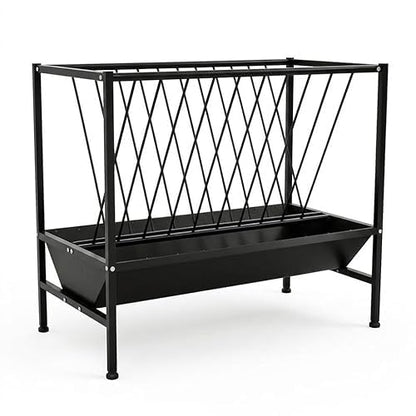 69 Gallon 2-in-1 Farm Feeder, Hay & Grain Livestock Feeding Unit with Steel Frame for Barn & Pasture