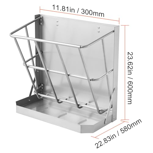 Happybuy Goat Hay Feeder, 21 Gallons Large Capacity, 2 in 1 Hay and Grain Feeder, Wall Mounted Livestock Feeder with Feed Tray, Multiple Sided Goat Hay Rack, Sturdy Steel Hay Rack for Sheep Horses