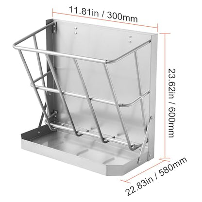 Happybuy Goat Hay Feeder, 21 Gallons Large Capacity, 2 in 1 Hay and Grain Feeder, Wall Mounted Livestock Feeder with Feed Tray, Multiple Sided Goat Hay Rack, Sturdy Steel Hay Rack for Sheep Horses