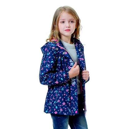 Girls Rain Jacket Kids Hooded Raincoat Windbreaker with Fleece Lining - color: 2910, size: 10