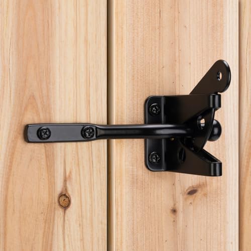 Self Locking Gate Latch for Wooden Fence, Gravity Lever Latch, 2pcs | Automatic vinyl gate latch heavy duty, black fence latch door latch for Pool/Garden/Shed, gravity latch for gate, Steel - size: Normal