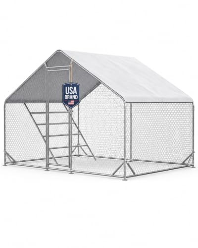 CHIKENCOOP 9.8 x 6.5 x 6.5 ft Metal Chicken Coop, Chicken Run with Cover - size: 118.0"L x 80.0"W x 80.0"H
