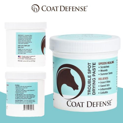 COAT DEFENSE Trouble Spot Drying Paste for Horses - Natural Equine Wound Care That Provides Safe & Effective Relief from Scratches, Sweet Itch, Summer Sores, Proud Flesh, Mud Fever, Girth Rot (24 Oz) - size: 1.5 Pound (Pack of 1)