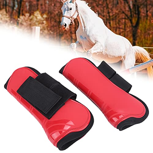 Horse Tendon Boots for Riding and Jumping, PU Shell Protectors with Elastic Neoprene, Nylon Fastener, Red Front and Hind Boots to Prevent Leg Injuries - size: A pair of large front legs