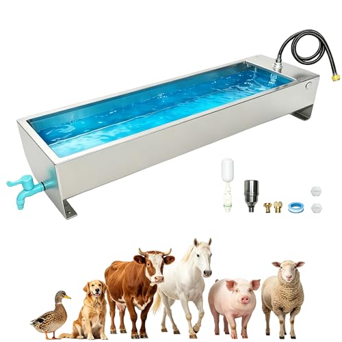 Automatic Livestock Waterer Drinking Trough Large Dog Water Bowl Dispenser 12 Gallon Stainless Steel with Float Valve for Cattle Chicken Goat Horse Pigs Poultry Outdoor Animals - size: 12 Gallon