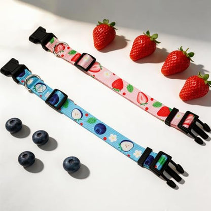 2 Pack Goat Collars with Bells，Fruit Adjustable Nylon Set - color: Pink Printing + Blue Printing
