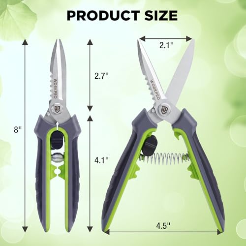 WORKPRO 8" Pruning Shears for Gardening, Multipurpose Garden Shears | Stainless Steel Blade with Sheath, Straight Pruning Scissors Garden Snips for Flowers, Fruits & Vegetables